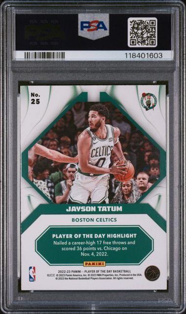 2022 PANINI NBA PLAYER OF THE DAY #25 JAYSON TATUM PLAYER OF THE DAY-HOLO