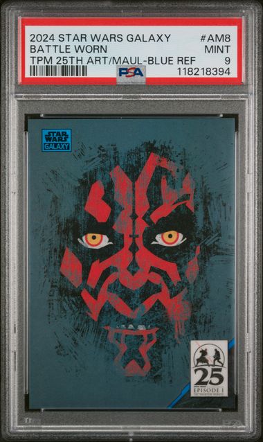 2024 TOPPS CHROME STAR WARS GALAXY PHANTOM MENACE 25TH ANNIVERSARY THE ART OF DARTH MAUL #AM8 BATTLE WORN TPM 25TH ART/MAUL-BLUE REF