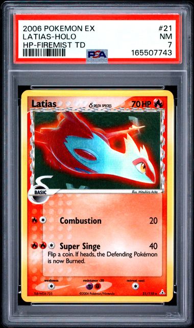 2006 POKEMON EX HOLON PHANTOMS #21 LATIAS-HOLO HP-FIREMIST TD PSA 7