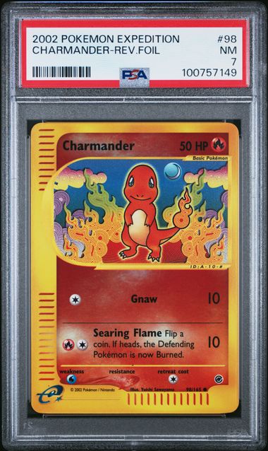 2002 POKEMON EXPEDITION #98 CHARMANDER-REV.FOIL psa 7