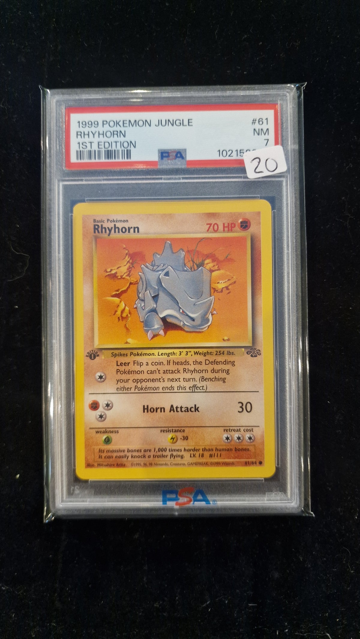 1999 Pokemon Jungle Rhyhorn 1st Edition PSA NM 7