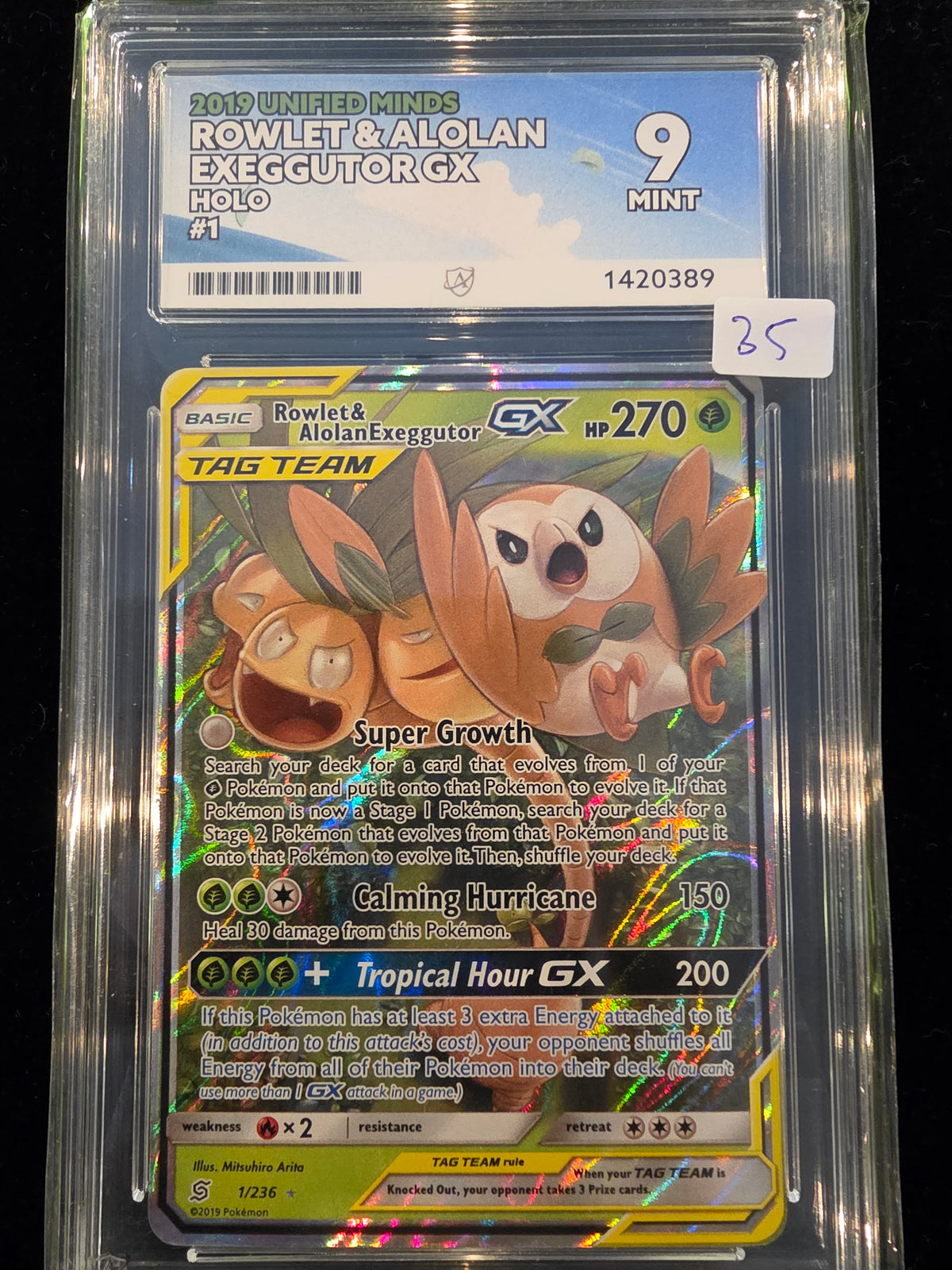 ACE 9 Mint Tag team Rowlet&Alolan Exeggutor GX 2019 Unified Minds